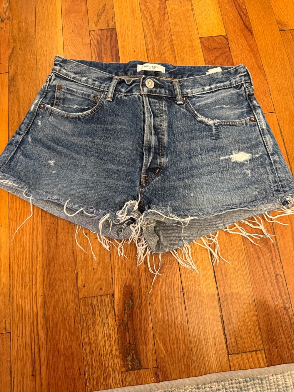 Moussy Vintage Distressed Blue Denim Cutoff Shorts